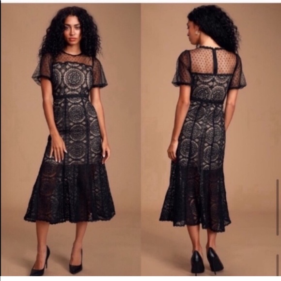 Lulus Dresses & Skirts - Lulus Ellington Black Embroidered Lace Midi Dress XS NWT